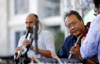 Cellist Yo-Yo Ma performs during street concert in Beirut, Lebanon