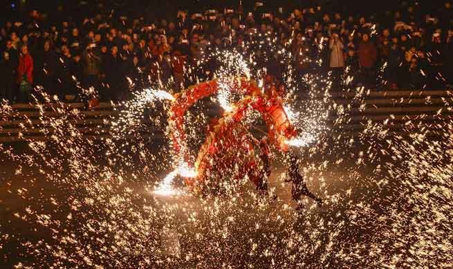 Molten iron fireworks show performed to greet Chinese New Year