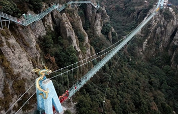 Glass bridge at Marenqifeng scenic spot in Anhui formally comes into use